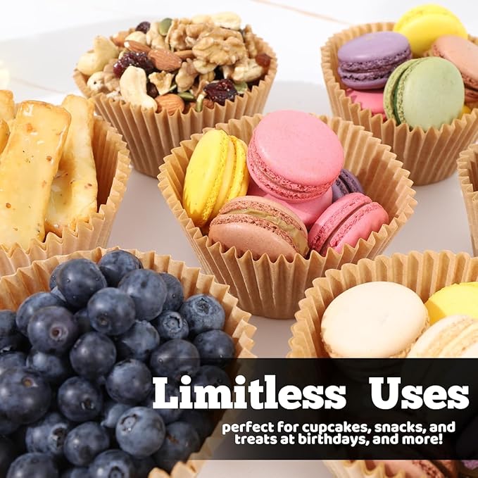 Cupcake Liners & Muffin Liners - JUMBO, NON STICK, THICK Parchment Paper For Baking Muffins - Big Giant Extra Large XL Size, Heavy Duty, Tall Unbleached Natural Brown Cup Cake Holders Wrappers
