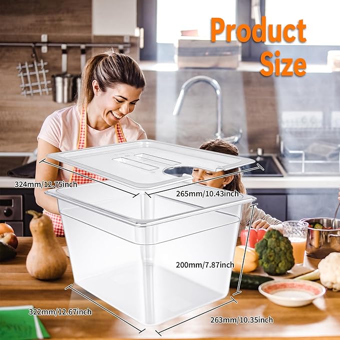 12 Quart Sous Vide Containers with Lid Compatible with Wancle Anova Nano AN500-US00 Pro 3.0 Mini Joule,most Instant Pot Sous Vide Cooker,BPA Free (Container with lid, 12 QT)