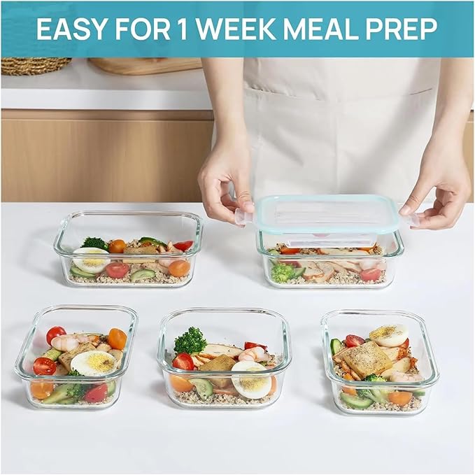 Vacuum Preservation Box 8 Pack Glass Food Storage Containers with Airtight Lids, Glass Meal Prep Containers, Bento Boxes for Lunch, for Microwave Crisper(Multi Colors)