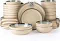 GBHOME 32 Pieces Stoneware Double Bowls Dinnerware Sets for 8, Ceramic Plates and Bowls Set with Reactive Glaze, Scratch Resistant Dishes Set, Dishwasher & Microwave Safe