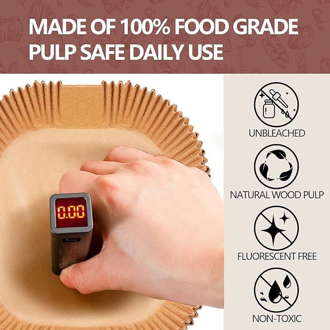 UBeesize 200 Pack 9-Inch Air Fryer Parchment Liners, Square Non-Stick Disposable Paper Sheets for Microwave & Air Fryers, Unbleached Baking Sheets (8-Inch Base)