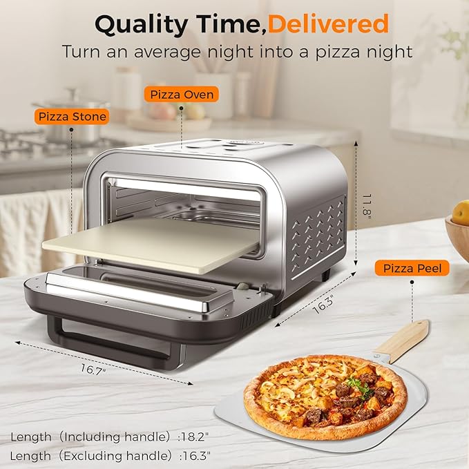 Pizza Oven Indoor,pizza maker,Makes 12 Inch Pizzas in 90s at 850°F,Countertop Electric Pizza Oven with Continuous Baking Without Reheating,Pizza Cooker with 6 Preset Modes,Pizza Stone&Peel Included
