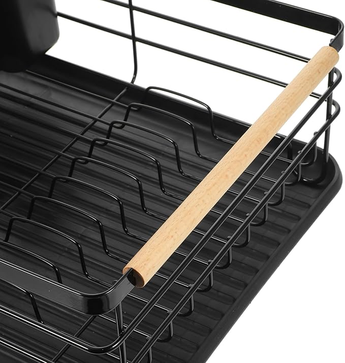 Beaupretty Metal Kitchen Countertop Dish Drying Rack with Removable Drip Tray, Large Capacity Black Plate and Bowl Organizer, Over Sink Dish Drainer for Kitchen Storage