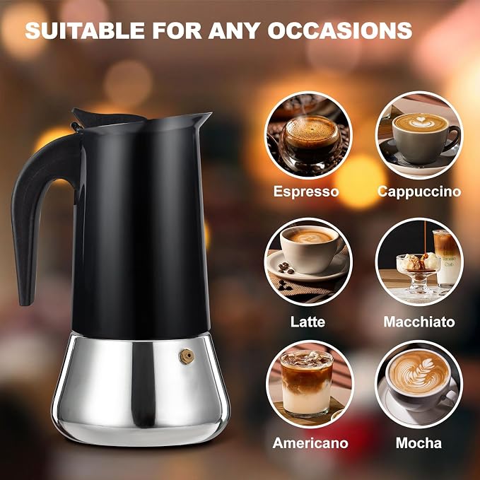9 Cup Stovetop Espresso Maker Stainless Steel Moka Pot Stove Top Percolator Italian Coffee Makers Capable Mocha Greca Machine Cafe Classic Induction Cookers for Home and Camping 450ml 15oz
