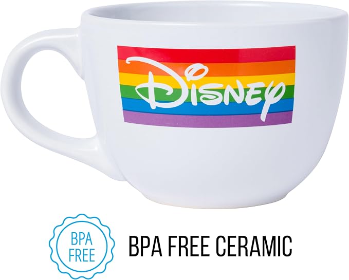 Silver Buffalo Disney Mickey Mouse Hands in Shape of Heart Rainbow Pride Love Ceramic Soup Mug, 24 Ounces
