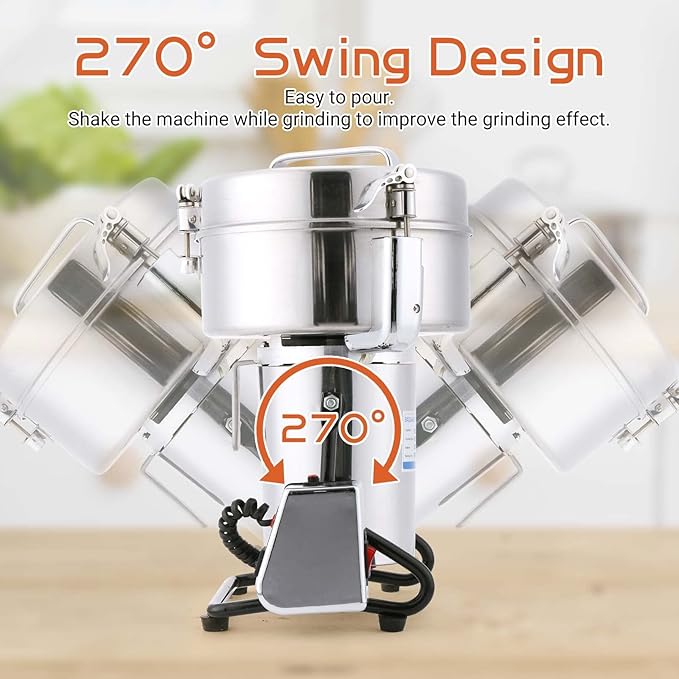 Electric Grain Mill Grinder 3000g High-speed Grain Spice Herb 4000W Dry Grinder Machine 304 Stainless Steel Superfine powder high-speed grain mill 36000r/min for Kitchen Home and Commercial