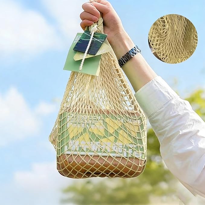 FixtureDisplays® 3 PK Reusable Cotton Mesh Grocery Bags, Lightweight Washable String Bags for Shopping, Fruits, Beach & Daily Use 22049-3PK-1D