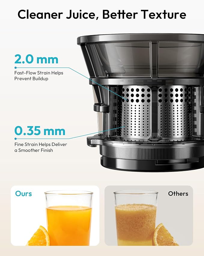 Cold Press Juicer, EUHOMY 5.3" Wide Feed Chute Juice Extractor Machine with 400W, High Juice Yield, Slow Masticating Juicer for Whole Vegetables & Fruits