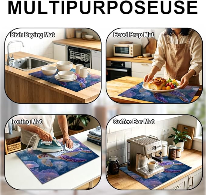 Stove Top Cover for Electric Stove 28.4 x 20.5 Inch Non Slip Stove Mat Sea Turtle Jellyfish Glass Cooktop Protector Kitchen Counter Mat