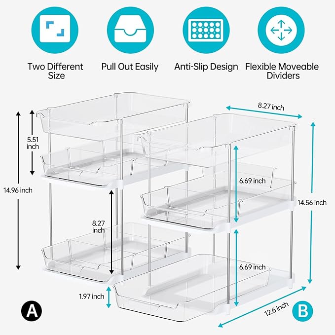 Delamu 2 Sets 3-Tier Bathroom Organizer and Adjustable 6-Tier Metal Over the Door Pantry Organizer