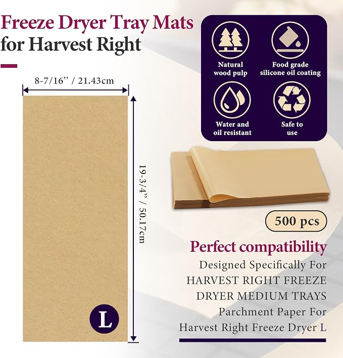500 Packs Freeze Dryer Tray Mats For Harvest Right Freeze Dryer Accessories for Large Trays, Parchment Sheets, Freeze Dryer Tray Mats for Harvest Right