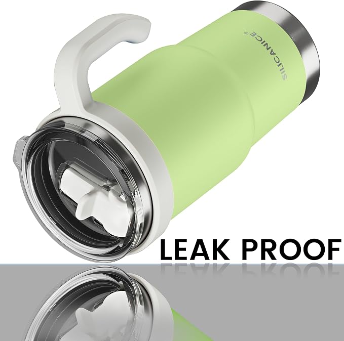 24Oz Insulated Tumbler with Flip Straw Lid - 100% Leakproof, 100% Clean, Vacuum insulated Stainless Steel | BPA-Free, Handle & Cupholder Compatible - 24H Cold, Travel/Gym/Office