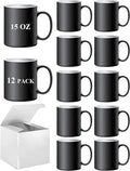 ABBSH Color Changing Mugs, Sublimation Mugs Black Color Changing Coffee Mugs Heat Sensitive Coffee Mugs Tazas Magicas Para Sublimacion 15 OZ With Box Set of 12