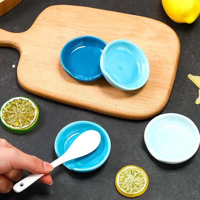 Boao 2.7 Inches Mini Ceramic Spoon Rests, Gold Rim Kitchen Spoon Rests, Mini Cooking Spoon Holder for Stove Top Countertop, Teaspoon Rest, Coffee Stir Spoon Rest (Blue, 4 Pieces)