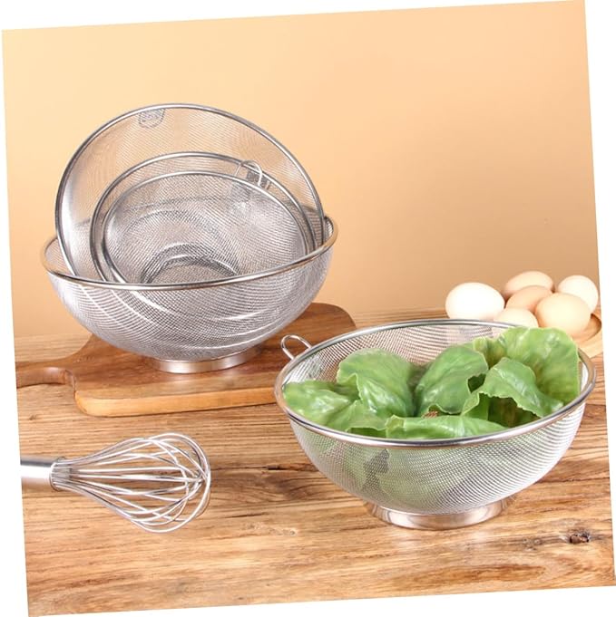 Cabilock Stainless Steel Washing Basket Multi-functional Kitchen Drain Colander for Fruits Vegetables and Rice Deform-resistant Easy to Clean