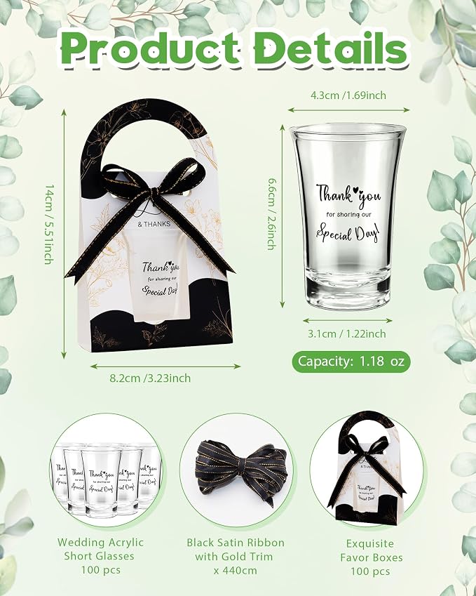 Wedding Favors for Guests-100 Sets Acrylic Clear Wedding Party favors bulk Shot Glasses,Plastic Glasses Thank You Gifts with Treat Boxes for Bridal Shower Friends Family Guests