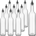 Maxdot 10 Pcs Glass Bottles with Pourer 750ml Long Neck Bordeaux Wine Bottle Clear Empty Wine Syrup Juice for Home Bar Liquor Juice Making Wedding Anniversary Party(Black)