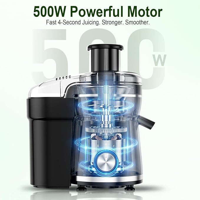 Juicer Machine, 500W Centrifugal Juicer Extractor with 3 Speed & Wide Mouth 3” Feed Chute for Fruit Vegetable, High Yield Juicer Included Cleaning Brush for Easy to Clean