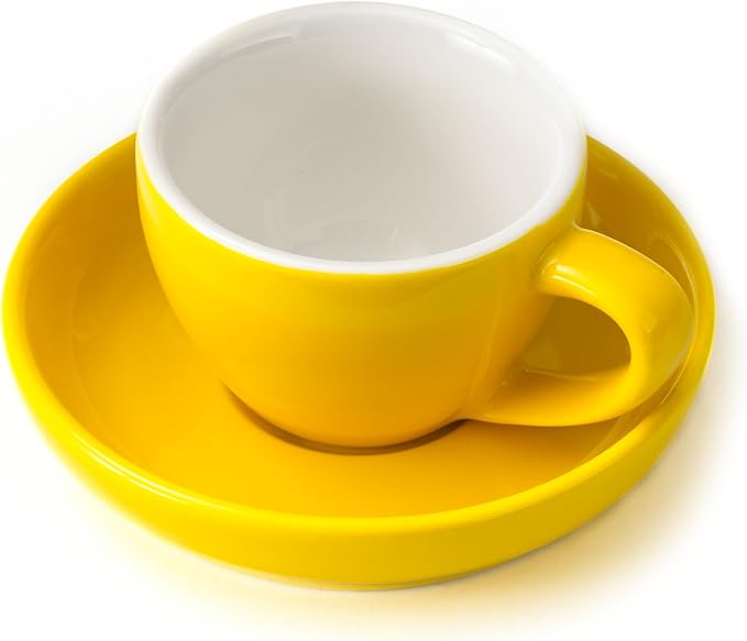 Espresso Cups and Saucers by Easy Living Goods - 3-Ounce Demitasse for Coffee, Set of 4, Assorted Colors (Vibrant)