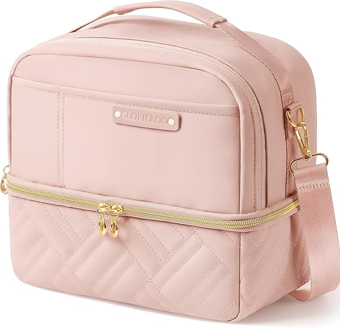Double Deck Lunch Box Bag Women - Vegan Leather Insulated Waterproof Leakproof Cooler for Work Travel Picnics - Teacher Mothers Day Christmas Birthday Gifts