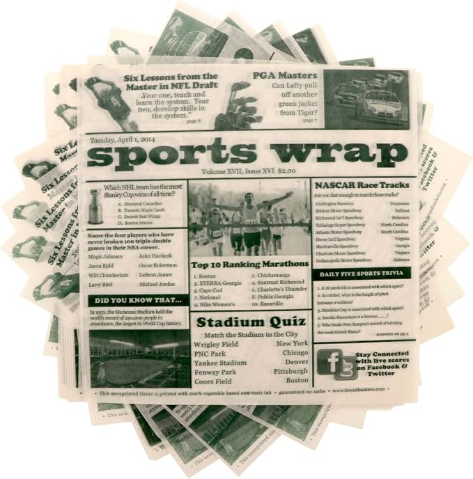G.E.T. 4-TG1080 Appetizer/Serving Basket Tissue Liner Paper, 12" x 12", Sports Newsprint (Case of 1000)
