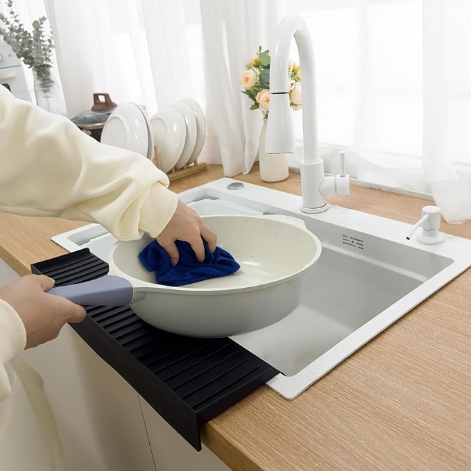 Silicone Sink Edge Protectors For Kitchen Sink Splash Guard, Kitchen Sink Splash Guard, Silicon Sink Protector For Granite,Quartz - Black