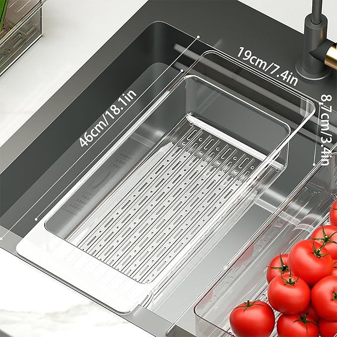 Transparent Plastic Dish Drying Rack Over the Kitchen Sink, Dish Drainer with Widened Handle, Dish Rack Vegetables and Fruits
