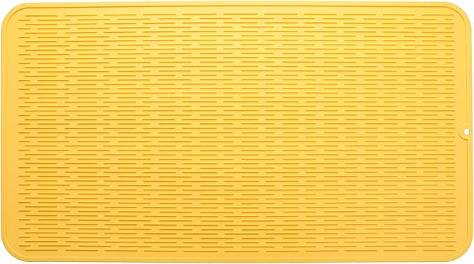 MicoYang Silicone Dish Drying Mat for Multiple Usage,Easy clean,Eco-friendly,Heat-resistant Silicone Mat for Kitchen Counter or Sink,Refrigerator or Drawer Liner Yellow 4XL 32 inches x 18 inches