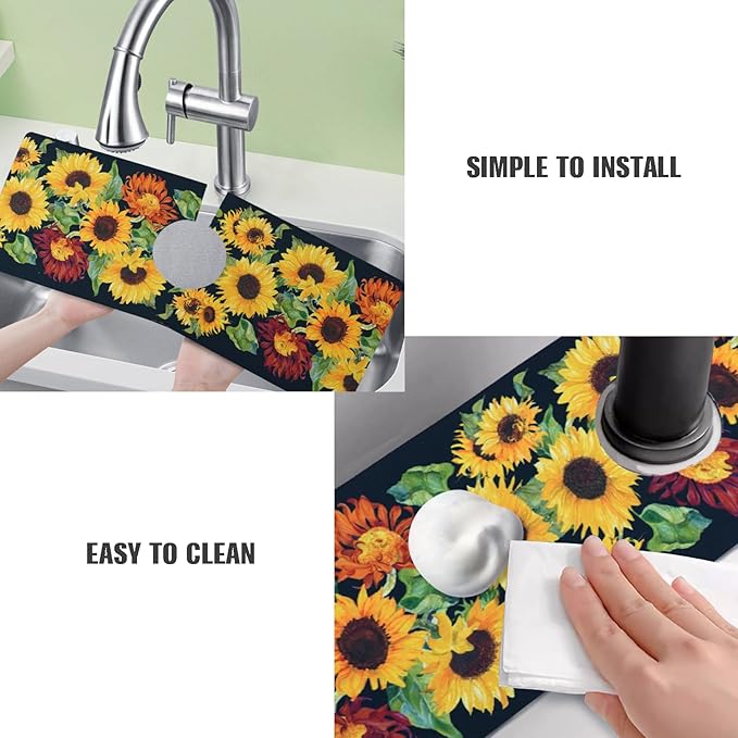 Sink Faucet Absorbing Mat, 2 Pack Drying Mat Around Faucet Sink Splash Guard Behind Faucet Sinkmat For Kitchen Bathroom Island Rv 24 * 5.5 Inch (60 * 14 cm)