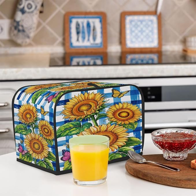 Sunflower Colorful Butterfly 4 Slice Toaster Cover Dust And Fingerprint Bread Maker Cover Bakeware Protector Washable Appliance Covers Kitchen Accessories For Home Kitchen Women Gift