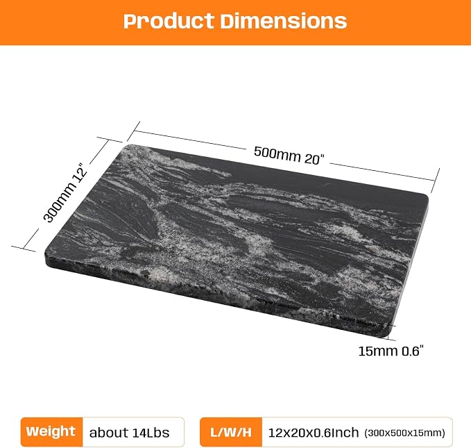 Black Marble Cutting Board for Kitchen, 12x20 Inch Marble Slab Pastry Board With Non-Slip Feet for Baking, Cheese, Charcuterie, Chocolate – Serving Tray Gift