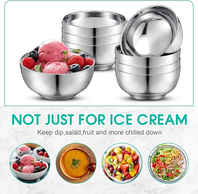 Funnymoom 4 Pack 34 oz Stainless Steel Bowls Double Walled Insulated Soup Ice Cream Metal Mixing Nesting Bowls for Serving Soup Rice Cereal