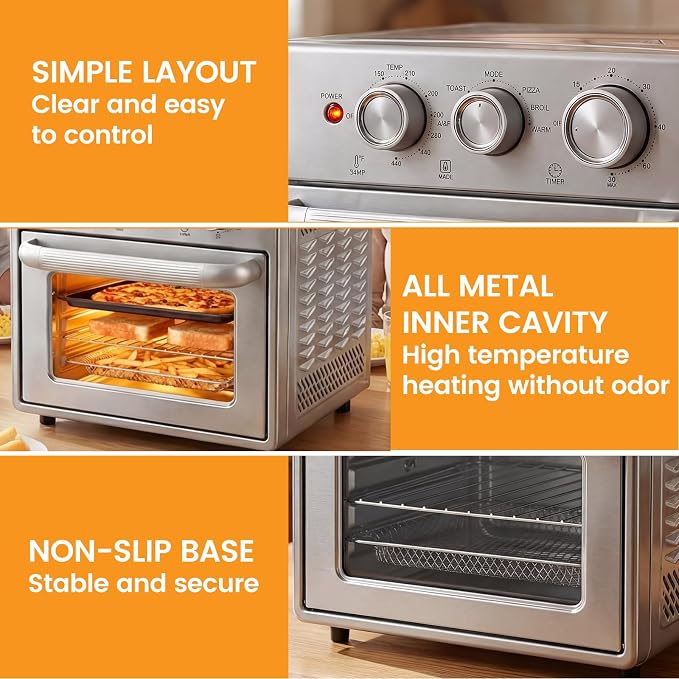 NEWBULIG 17QT Air Fryer Toaster Oven Combo, 8-in-1 Multi-Function Air Fryer, Large Capacity Countertop Convection Oven, 450°F Fast Cooking, 60 Min Precision Timer for Healthy Delicious Meals
