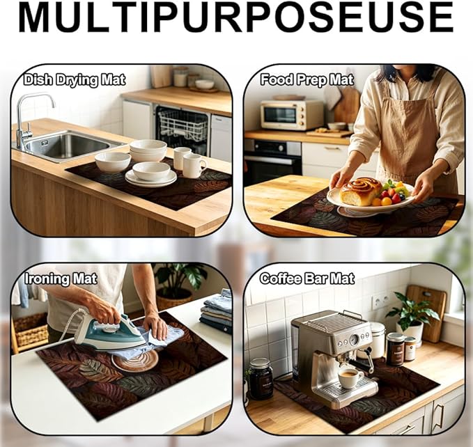 Stove Top Cover for Electric Stove 28.4 x 20.5 Inch Non Slip Stove Mat Oil Proof Coffee Leaves Glass Cooktop Protector Kitchen Counter Mat