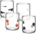 Skylety 4 Pcs Halloween Icon Glass Cups Set - 14oz Pumpkin Spider Bat Ghost Stemless Wine Glasses Double Old Fashioned Icon Hand Blown Drinking Cups for Halloween Party Supplies & Gift