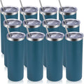 Volhoply 12 Pack Skinny Tumblers with Lid and Straw, 20oz Stainless Steel Straight Tumbler Bulk, Vacuum Insulated Coffee Mug for Home, Office, Travel, DIY (Dark Green,12 Pack)