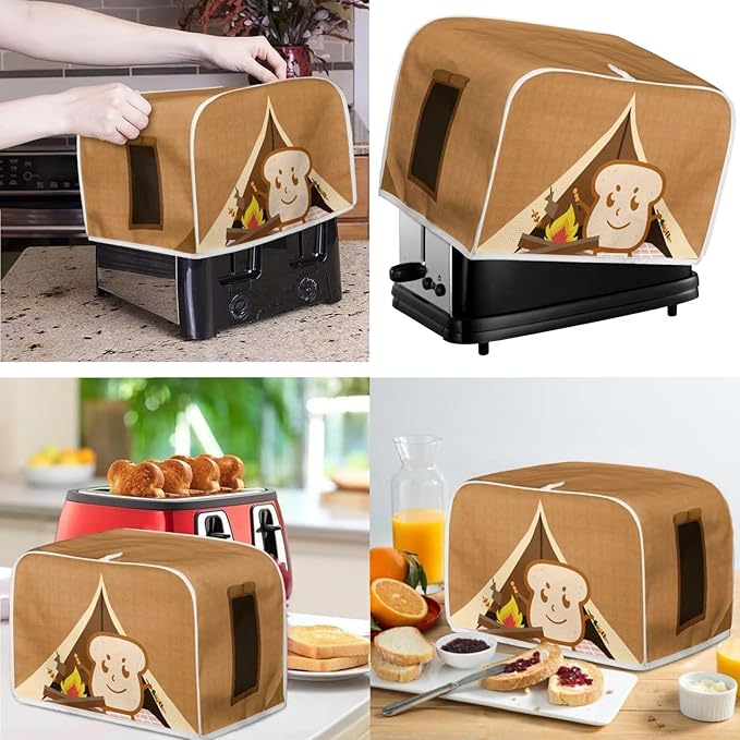 PointodoorFunny Cartoon Toast PrintAppliance CoversSet WashableKitchen Blender Dust Cover Bread Maker Toaster Cover4+SliceKitchen Accessories Size L