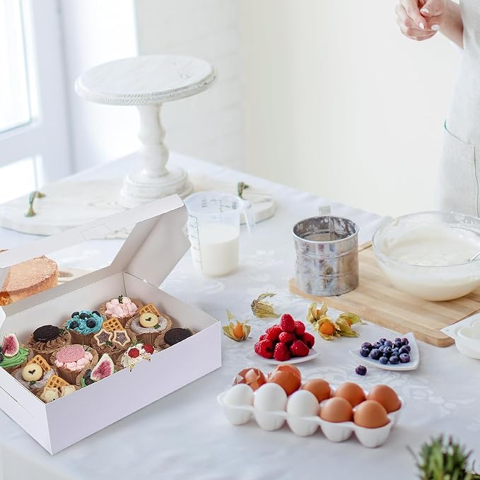 Moretoes 60PCS Cupcake Boxes with Window,Hold 12 Count Graduation Cupcake Containers for Grad Party Dessert Packaging (White)