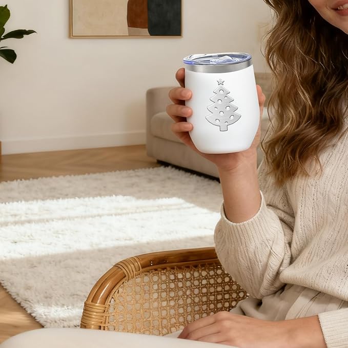 YOUKE OLA 18 Pack Stainless Steel Powder Coated Wine Tumbler with Ceramic Lining, Double-Wall Vacuum Insulated Travel Coffee Mug with Lids for Laser Engrave, DIY Gift, 12oz White