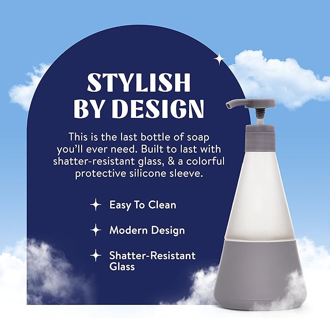 Cleancult Dish Soap Dispenser (15oz, 2 Pack) - Refillable Glass Soap Dispenser with Pump - Shatter Resistant Dish Soap Dispenser for Kitchen Sink - Non Slip Silicone Sleeve - Charcoal