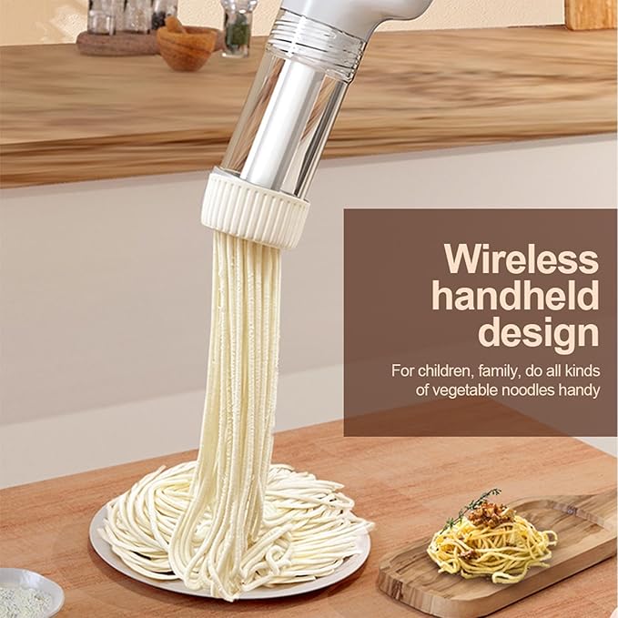 Automatic Pasta Maker Machine, Household Electric Noodle Press, Handheld Electric Noodle Maker 6in 1 Cordless Portable Spaghetti Noodles Maker with Dough Cutter