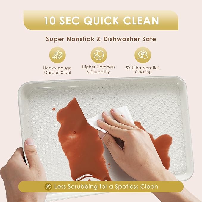 Baking Sheet Pan Set of 3, Nonstick Carbon Steel Cookie Sheets with Texture | Commercial Half/Quarter/Jelly Roll Pans Replacement Toaster Oven Tray, Heavy Duty & Easy Clean