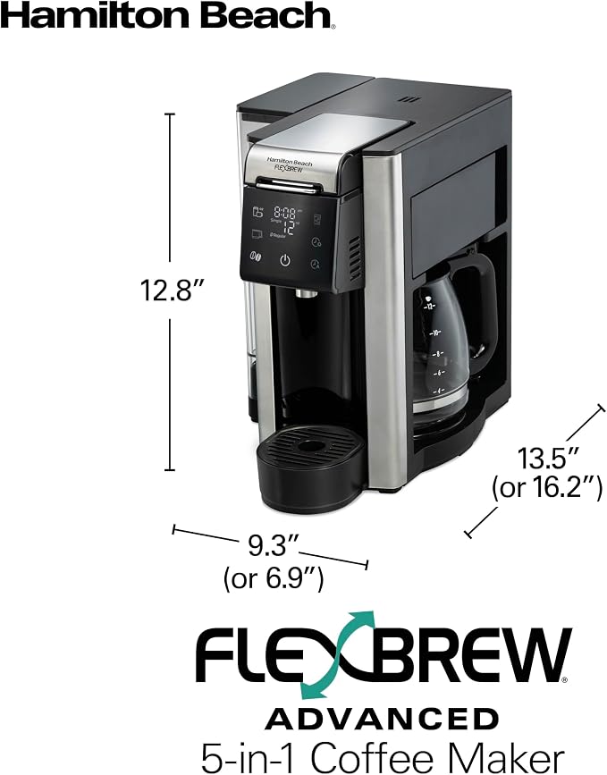 Hamilton Beach Flexbrew Advanced 5-in-1 Drip & Single Serve Coffee Maker | Single Serve Hot & Iced Coffee Maker | 12 Cup Programmable Drip Coffee Maker | Removable 60 oz. Reservoir | Black