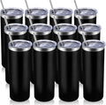 Volhoply 12 Pack Skinny Tumblers with Lid and Straw, 20oz Stainless Steel Straight Tumbler Bulk, Vacuum Insulated Coffee Mug for Home, Office, Travel, DIY (Black,12 Pack)