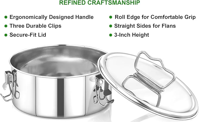 Stainless Steel Flanera, 7.5 x 7.5 x 3.5 Inches Flan Pan, Capacity 63 fl. oz, Compatible with Instant Pot 6qt, Molde Para Flan