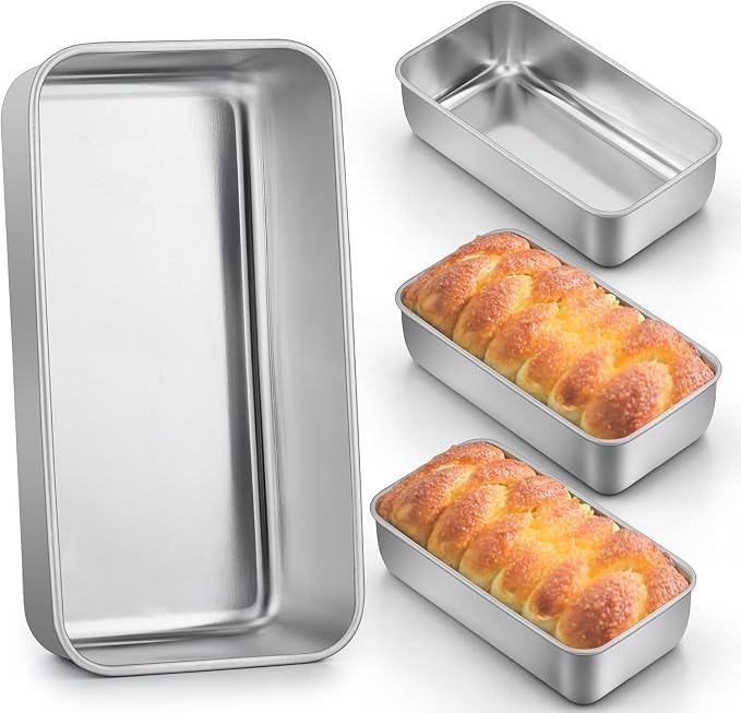 LIANYU 4 Pack Loaf Pans for Baking Bread, 9x5 Inch Bread Pan, Stainless Steel Meatloaf Baking Loaf Tin for Homemade Banana Sourdough, Dishwasher Safe | Stainless Steel Meatloaf Baking Loaf Tin for Homemade Banana Sourdough, Dishwasher Safe, Heavy Duty,...