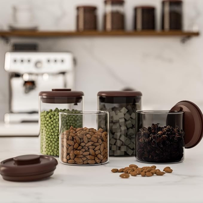 Clear Glass Coffee Canister 11OZ with CO₂ Valve - Airtight Container for Freshness, Storage for Coffee Beans, Grounds, Tea, Cereal & Dry Food, Kitchen Countertop Jar