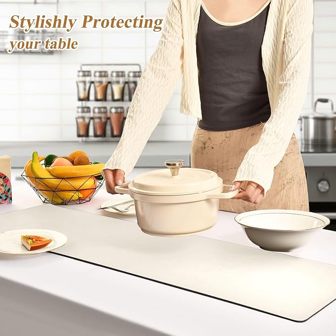 Beige Trivet Table Runner for Kitchen Countertops Heat Resistance Pot Holders Anti-Slip Hot Pad Mats 11.8 * 39.4 Inches