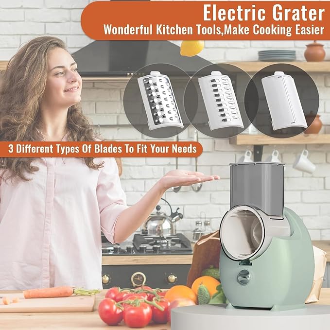 Electric Cheese Grater for Block Cheese,Electric Grater for Home Kitchen Use,3 Changeable Blades Salad Shooter Electric Slicer/Shredder for Vegetable Fruit Nuts