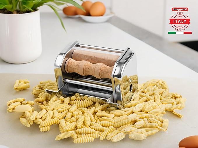 Imperia Mille Gnocchi Pasta Cutter Attachment- Heavy Duty Steel Construction- Machine Accessory cuts Fresh Homemade Gnocchi, Cavatelli & More- Made in Italy, Easy to Use Wooden Roller- Italian Gift